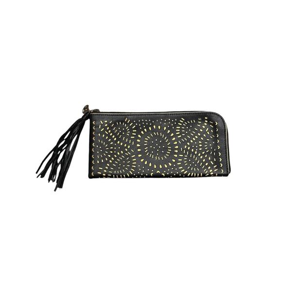 Bali Bliss Handbags - *NWOT BALI BLISS COLLECTIONS Leather Wallet Clutch Lasercut Black Gold Tassle